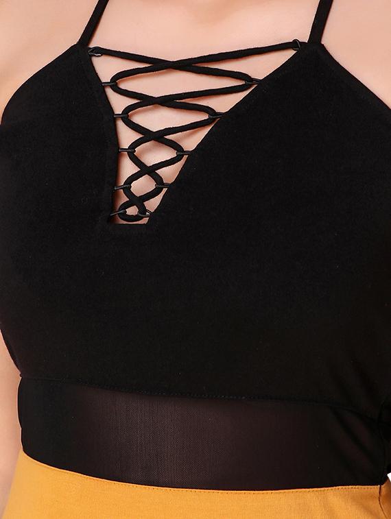 criss cross detail striped high slit dress - 15918910 - Standard Image - 3