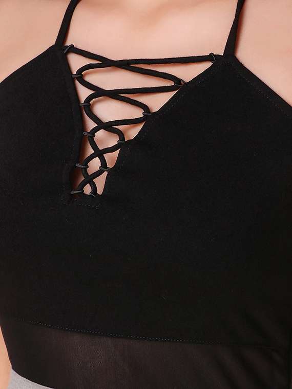 criss cross detail striped high slit dress - 15918911 -  Standard Image - 3