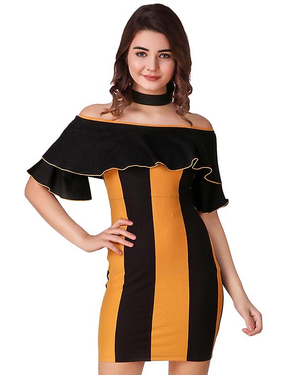 ruffled overlay striped sheath dress - 15918916 - Zoom Image - 0