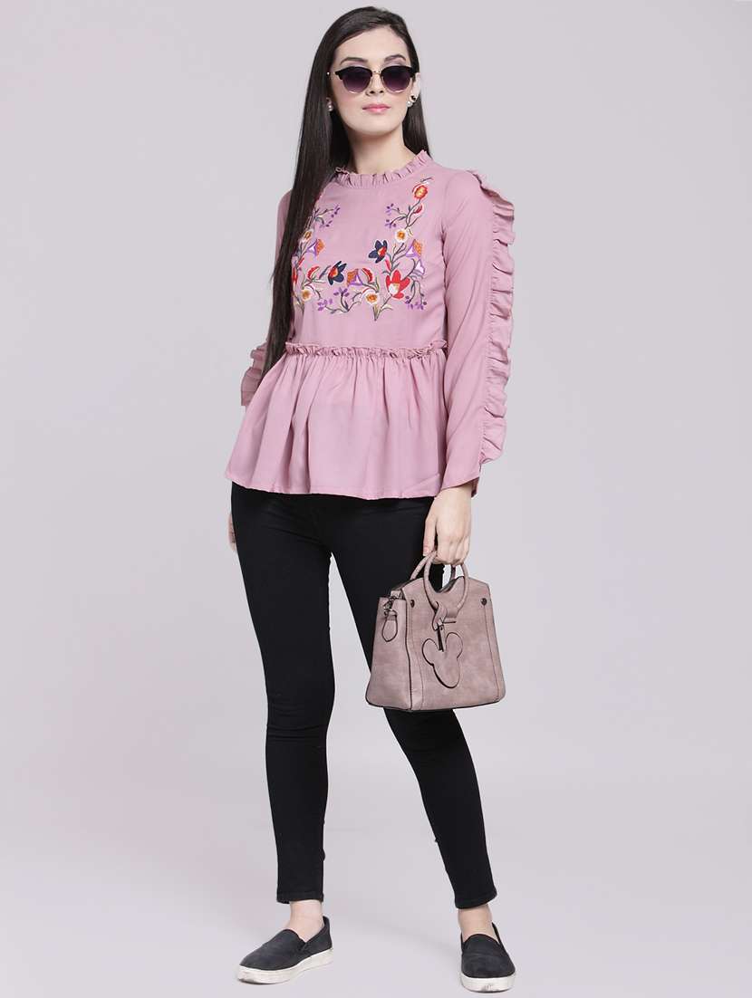 women's ruffle round neck top - 15919114 -  Standard Image - 3