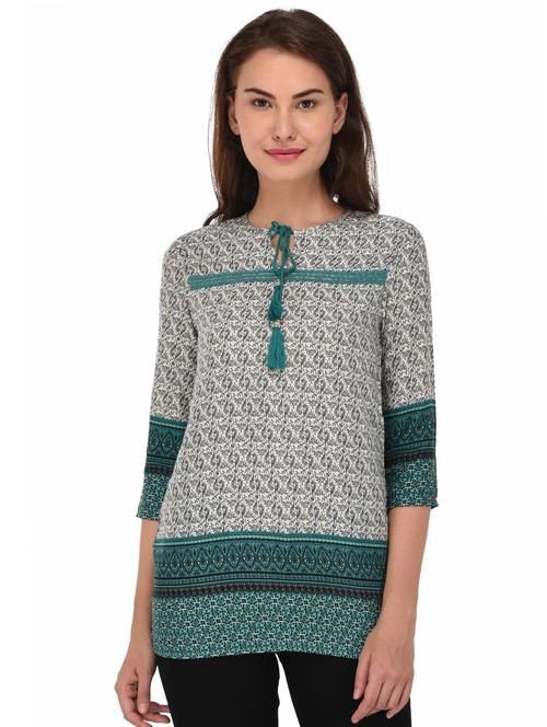 tassel tie-up lace trim tunic - 15919478 -  Standard Image - 0