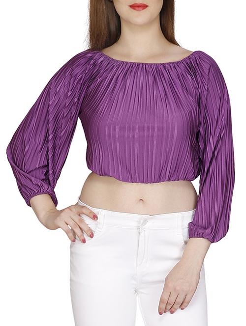 off shoulder pleated crop top - 15920908 - Standard Image - 0