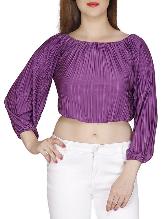 off shoulder pleated crop top - 15920908 - Zoom Image - 0