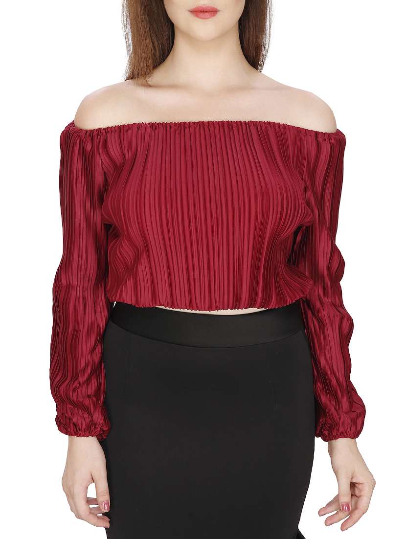 off shoulder pleated crop top - 15920909 -  Zoom Image - 0