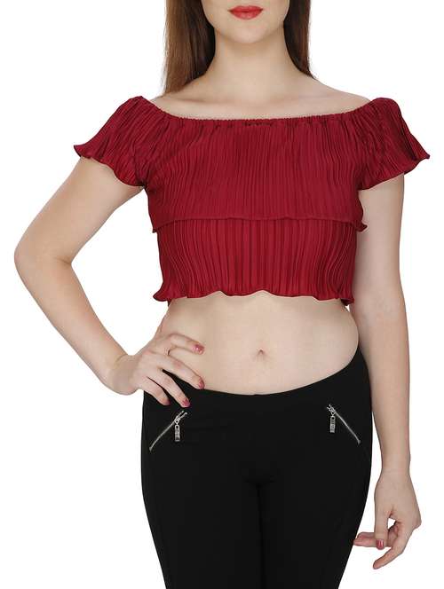 off shoulder pleated crop top - 15920913 - Standard Image - 0