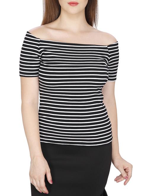 off shoulder striped top - 15920927 - Standard Image - 0