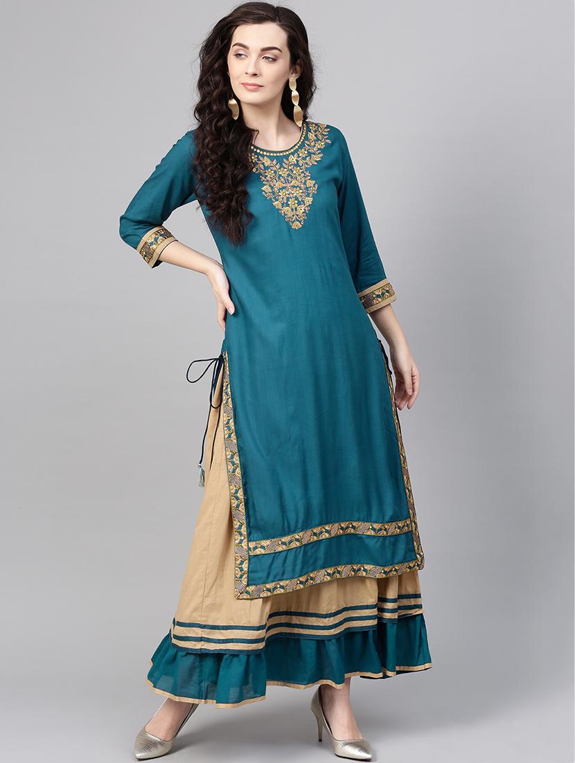 embroidered layered ethnic dress - 15921171 - Zoom Image - 0