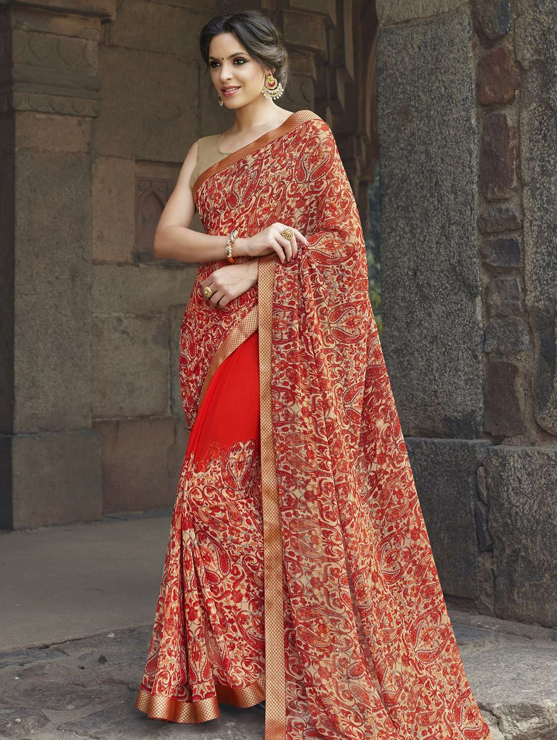 floral printed saree with blouse