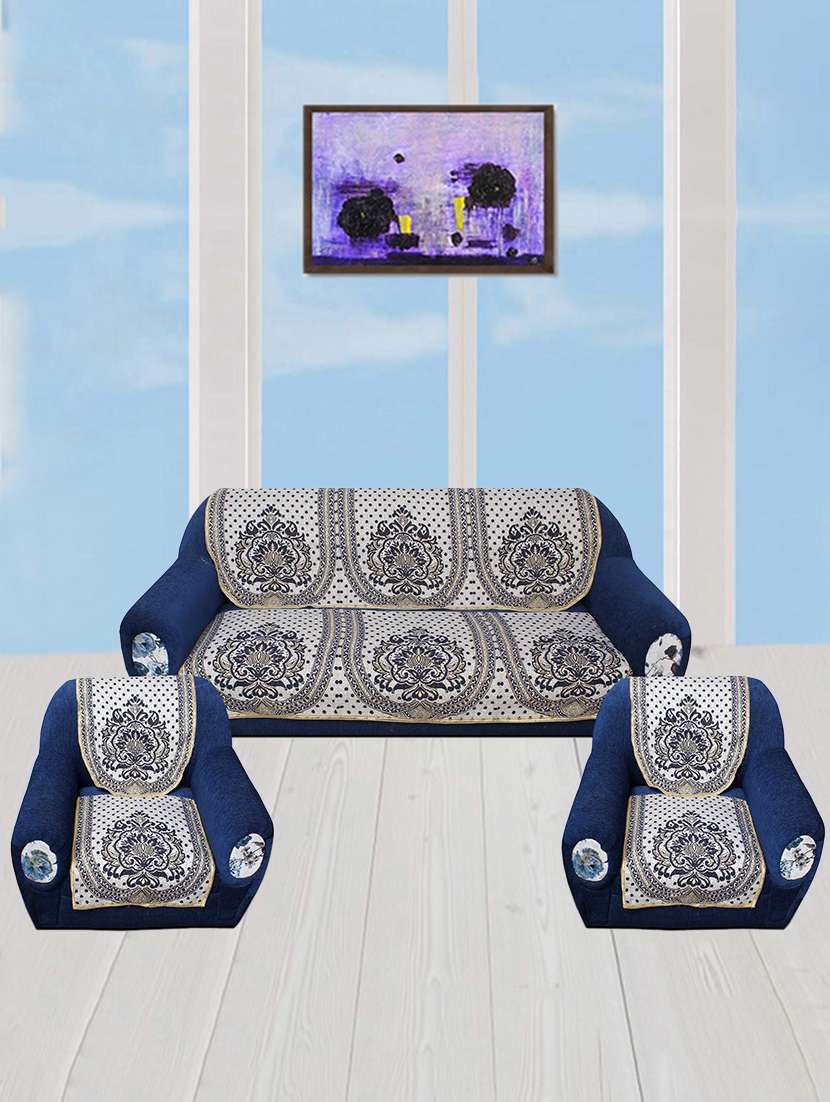 polyester fabric ethnic design sofa covers set of 6 seater - silver & maroon