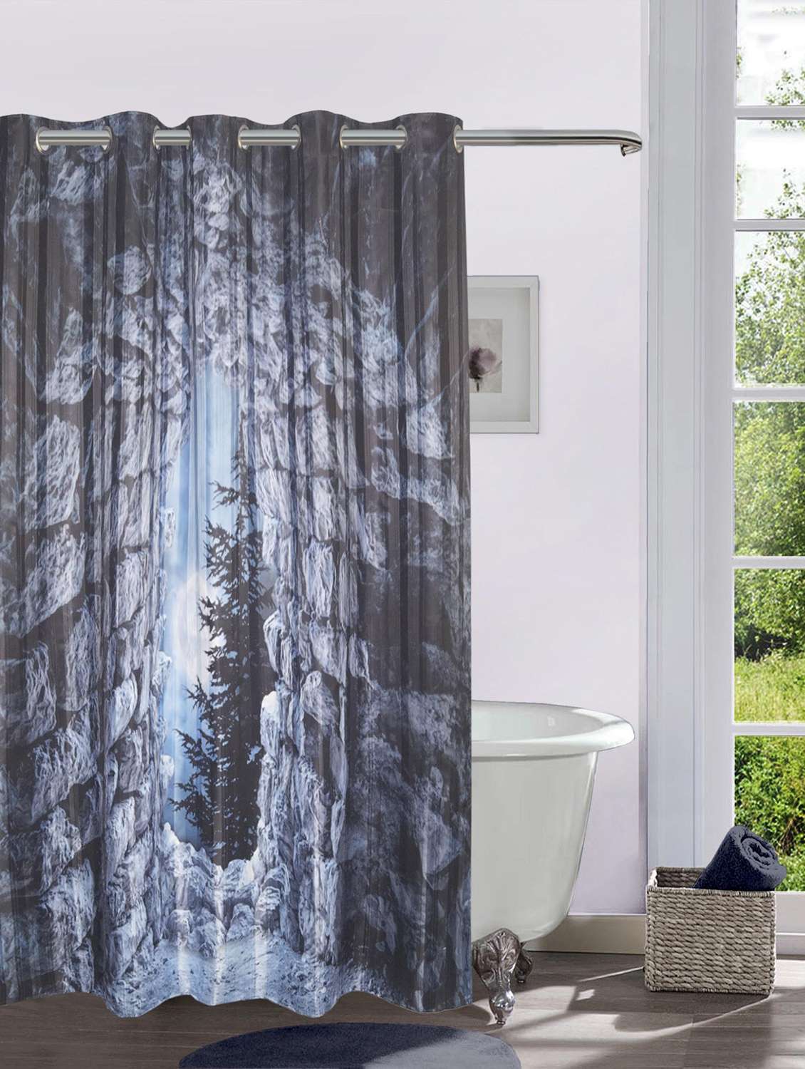 Buy Online Lushomes Digitally Printed Moon Cave Shower Curtain