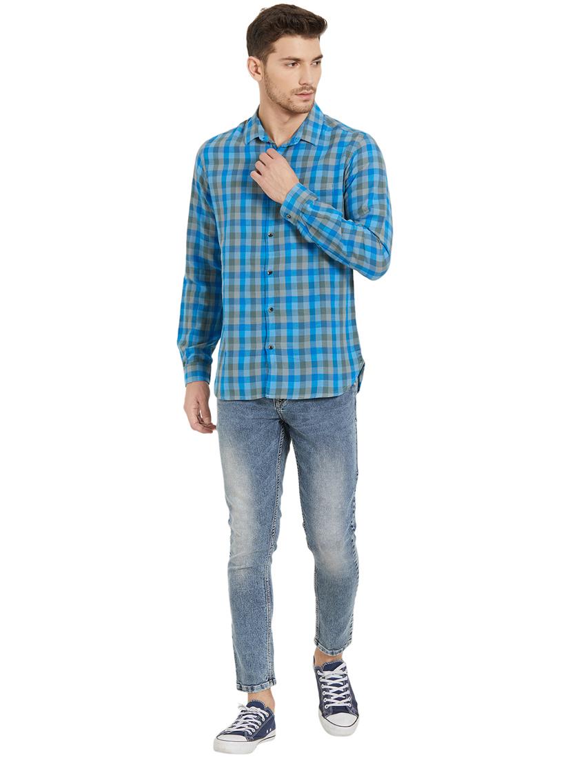 blue checkered casual shirt - 15925676 - Standard Image - 3