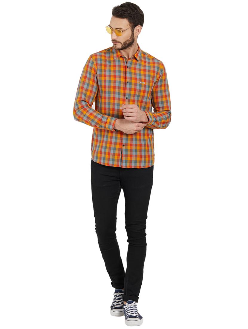 orange checkered casual shirt - 15925677 - Standard Image - 3