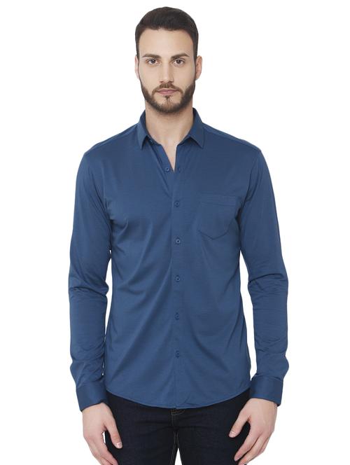 blue solid casual shirt - 15925687 - Standard Image - 0