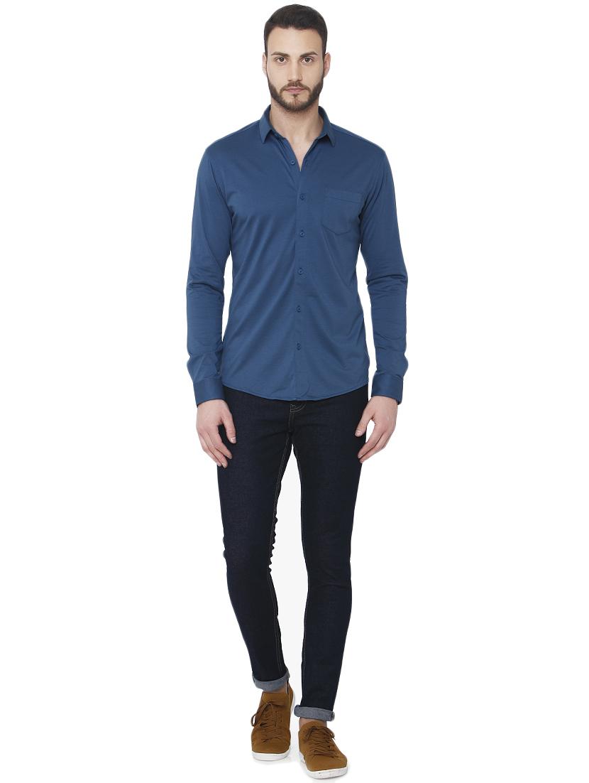 blue solid casual shirt - 15925687 - Standard Image - 3
