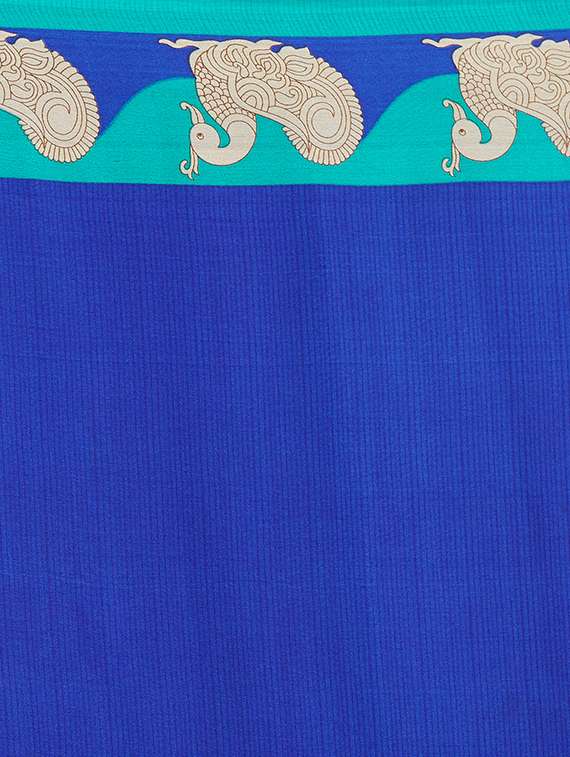 kalamkari border blue printed saree with blouse - 15926205 - Standard Image - 3
