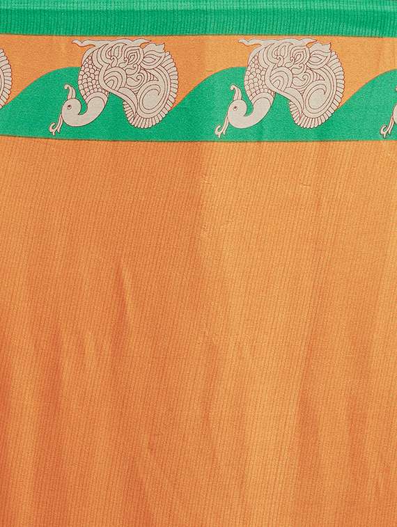 kalamkari border orange printed saree with blouse - 15926206 - Standard Image - 3