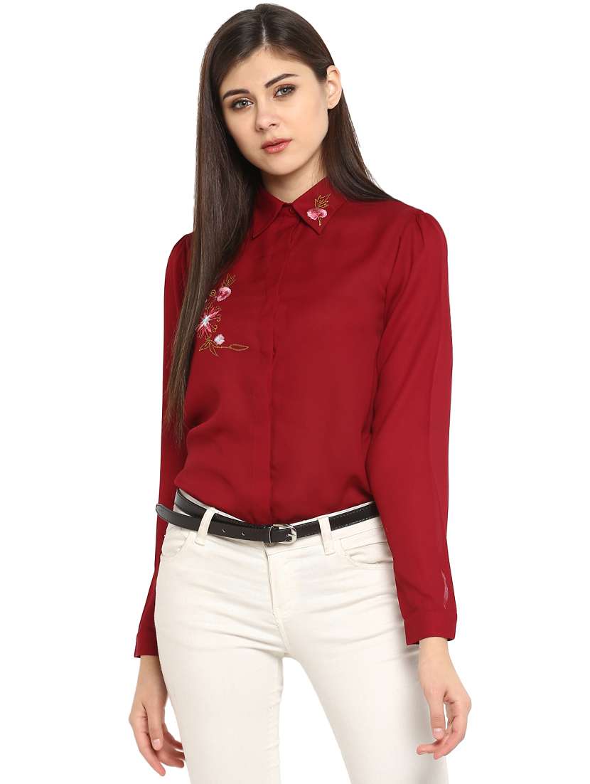 concealed placket embroidered shirt
