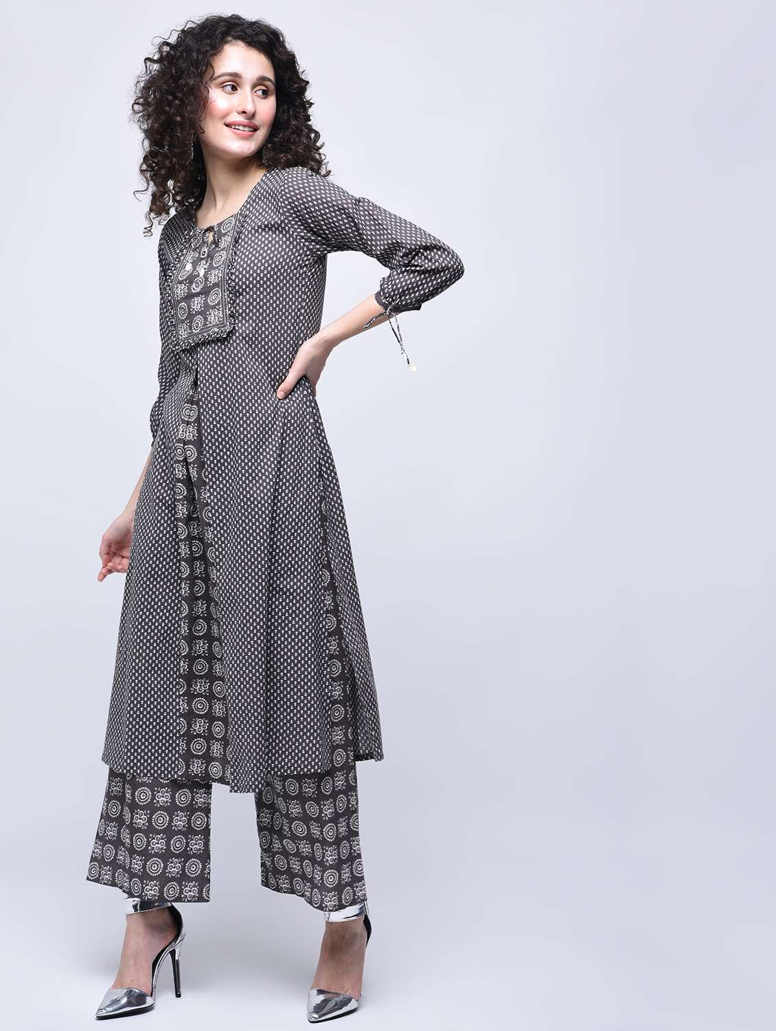 printed layered kurta with palazzo set