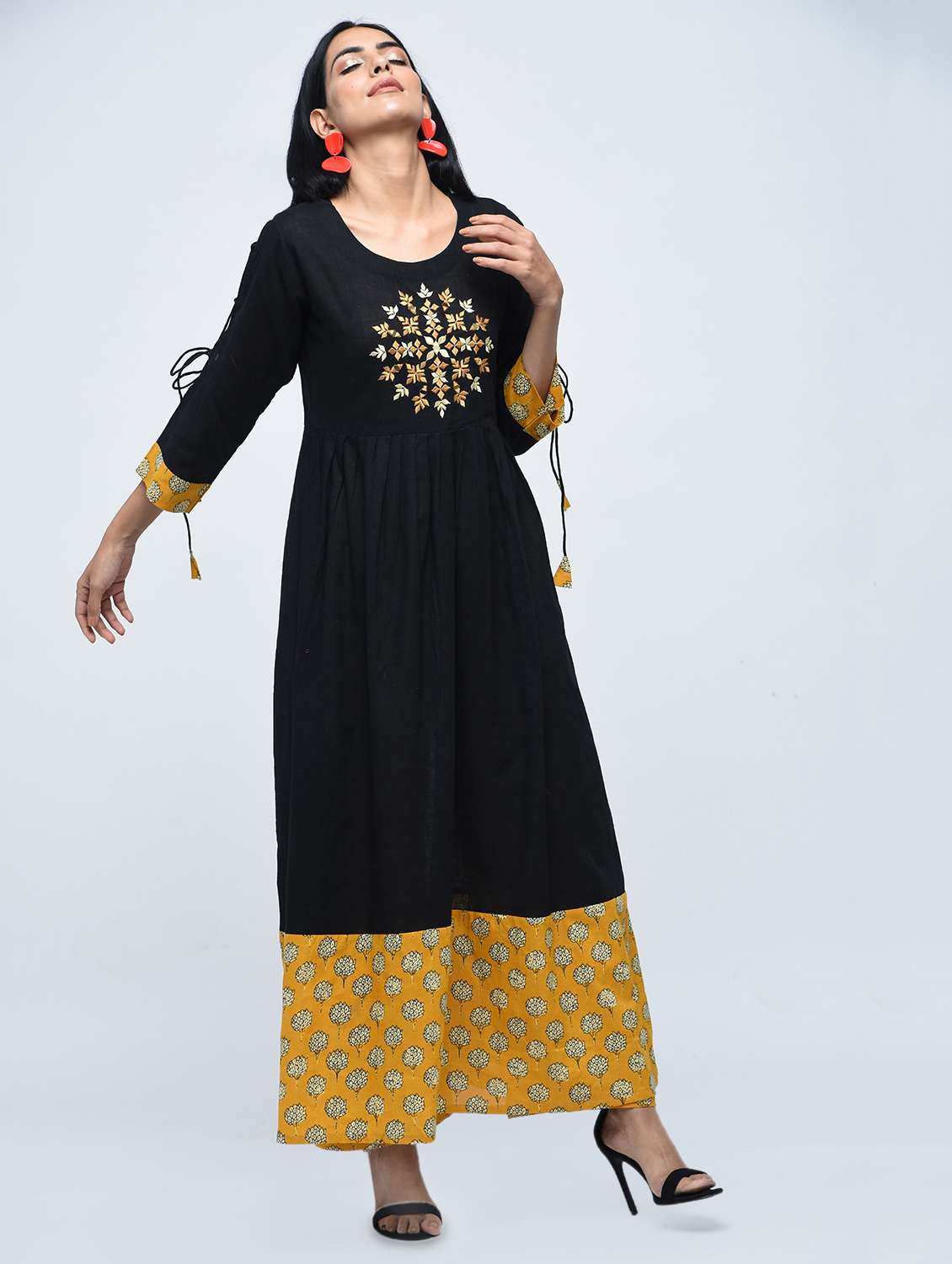 embroidered flared kurta with pant set