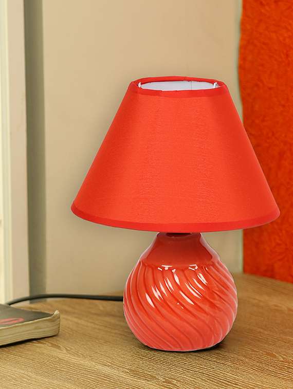 vintage style polished ceramic round red table lamp