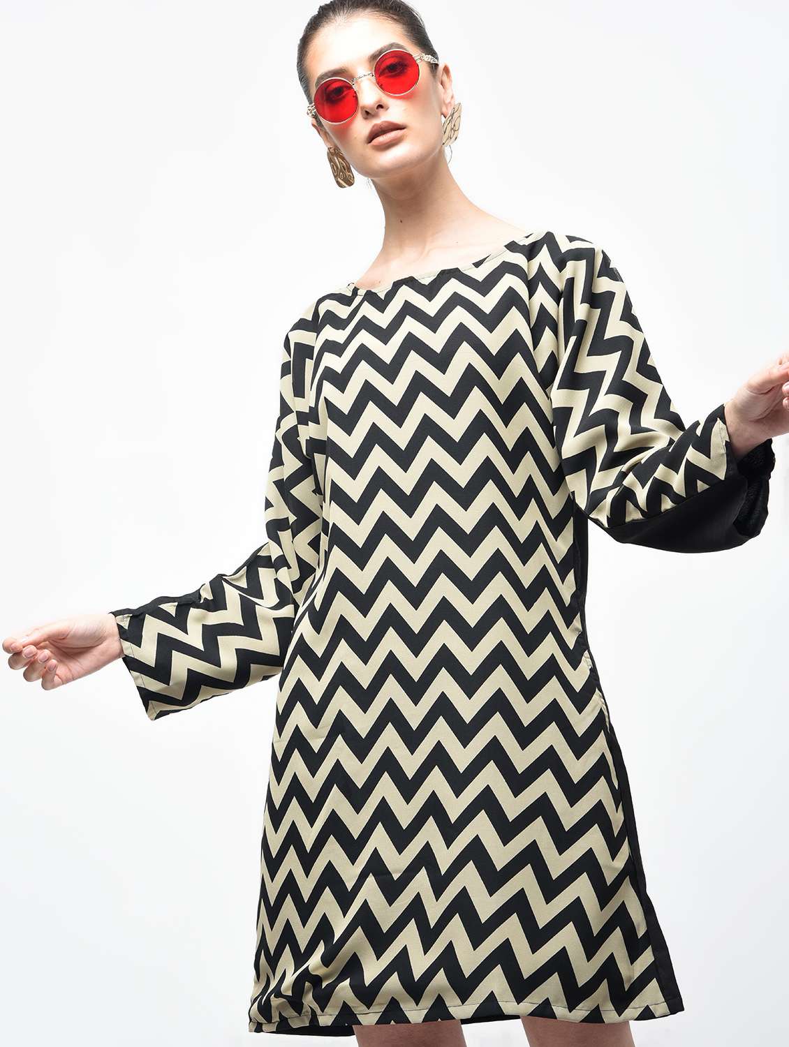 chevron boat neck dress