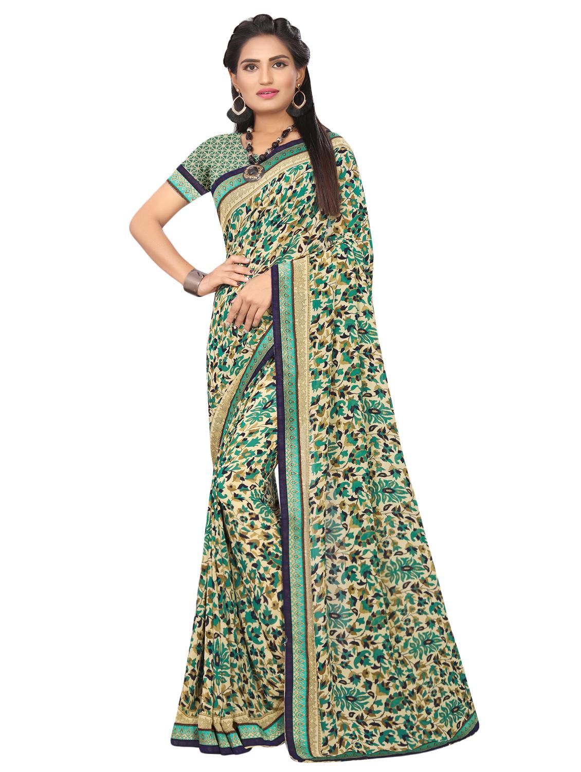 women's floral beige colored saree with blouse - 15931265 -  Zoom Image - 0