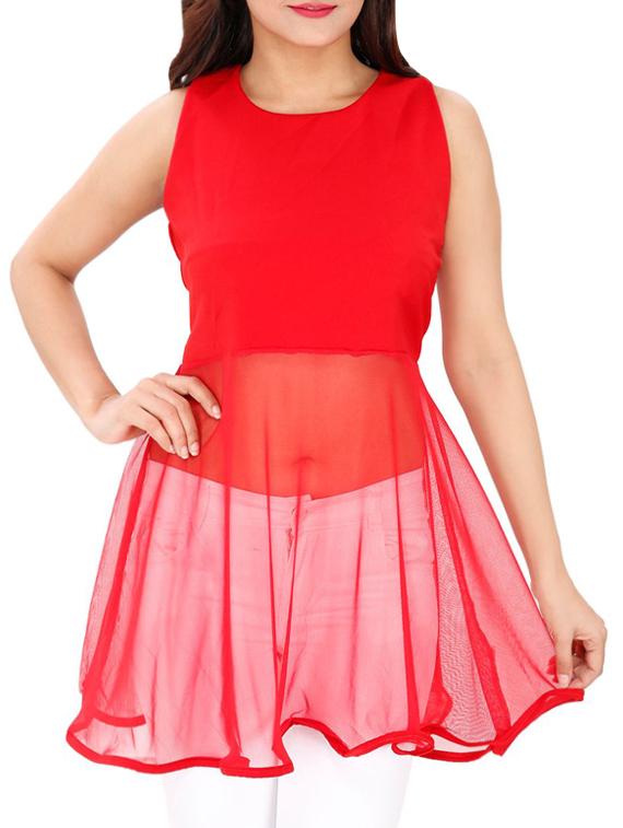 sheer ruffled paneled top - 15931470 - Zoom Image - 0