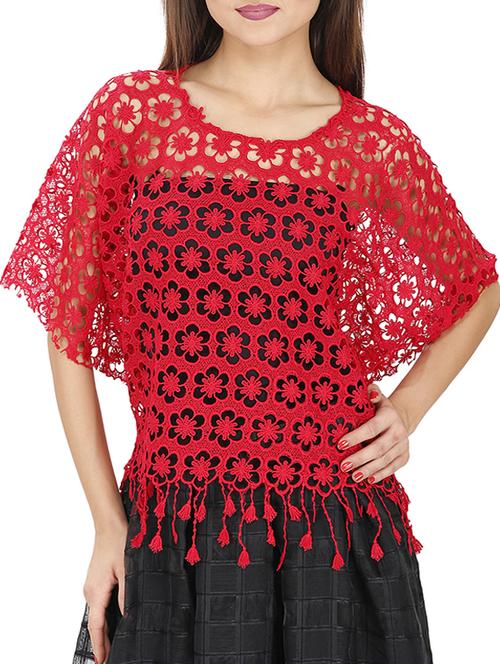 tasseled hem crochet top - 15931478 - Standard Image - 0