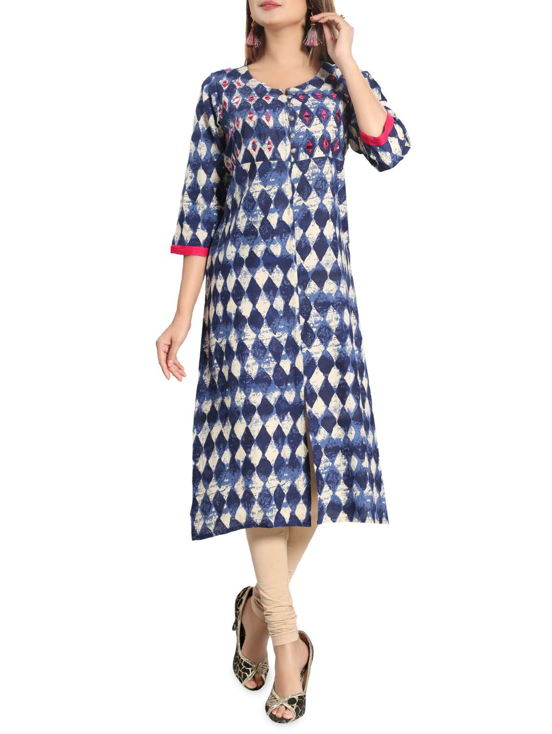 indigo geometrical straight kurta