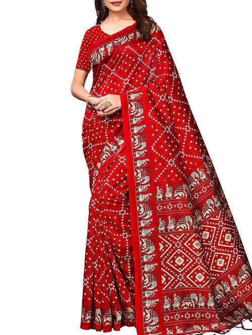 red bandhani saree with blouse - 15932570 - Standard Image - 0