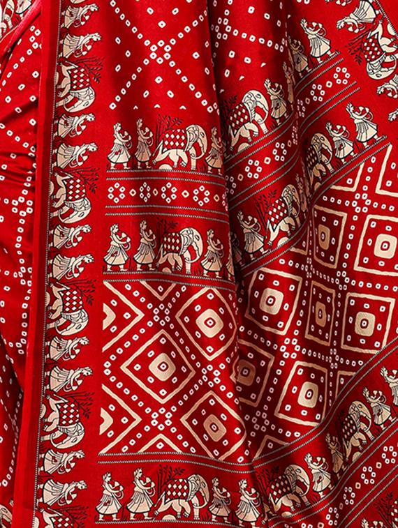 red bandhani saree with blouse - 15932570 - Standard Image - 3