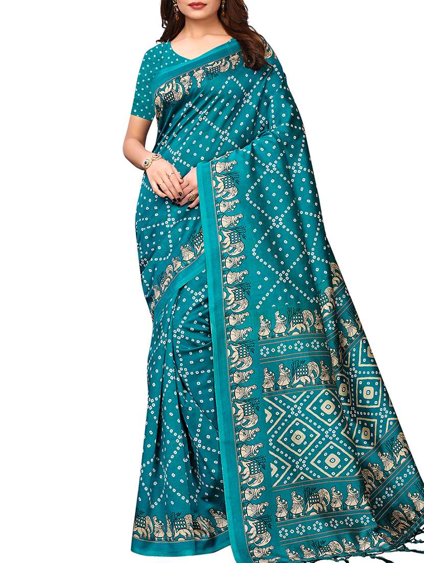 turquoise bandhani saree with blouse - 15932583 - Zoom Image - 0