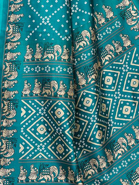 turquoise bandhani saree with blouse - 15932583 - Standard Image - 3