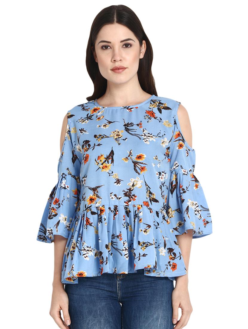 cold shoulder floral pleated top - 15933740 - Zoom Image - 0