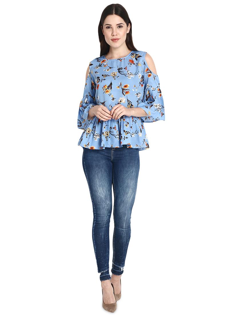 cold shoulder floral pleated top - 15933740 - Standard Image - 3