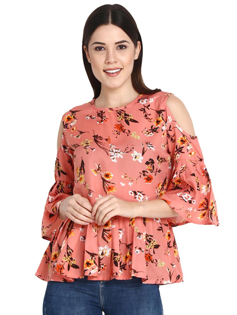 cold shoulder floral pleated top - 15933742 - Zoom Image - 0