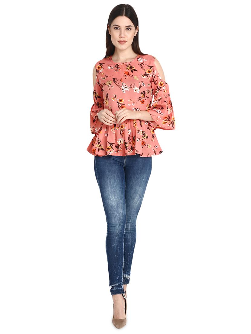 cold shoulder floral pleated top - 15933742 - Standard Image - 3