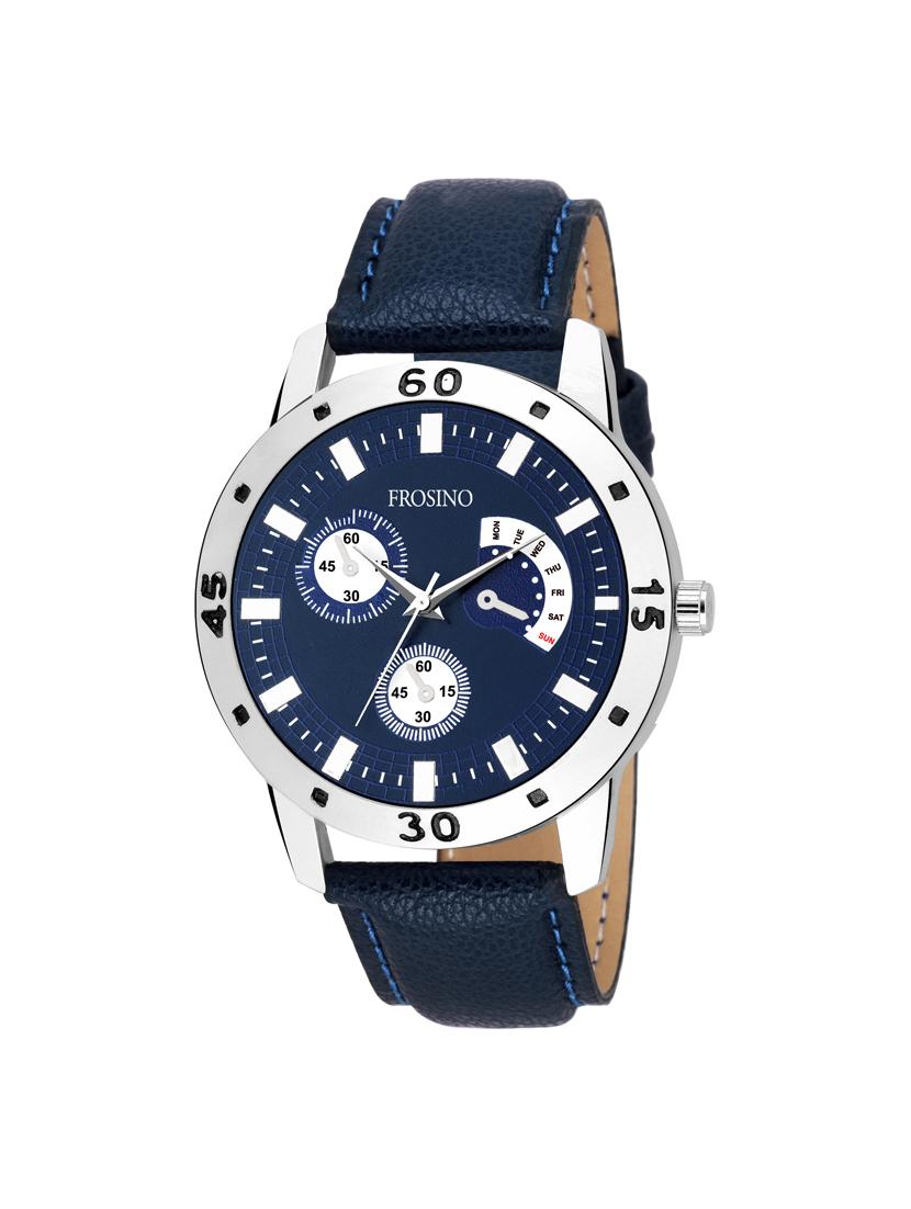 blue dial analogue watch with leather strap - 15933759 - Zoom Image - 0