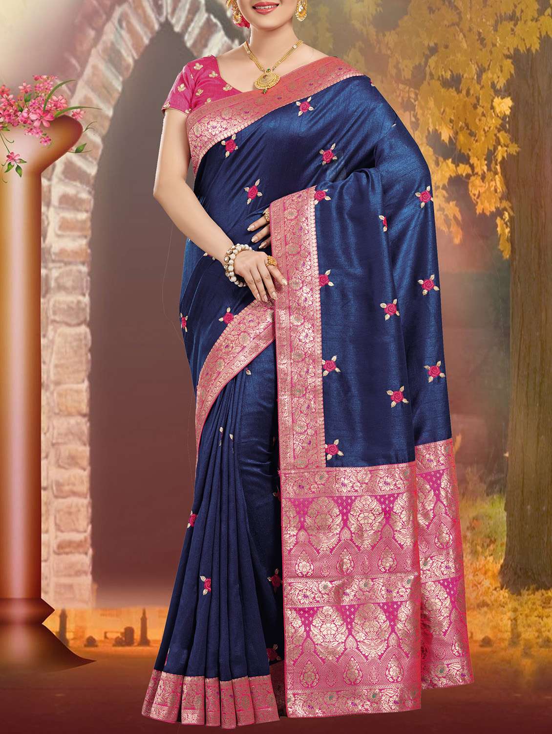floral embroidered kanjivaram saree with blouse