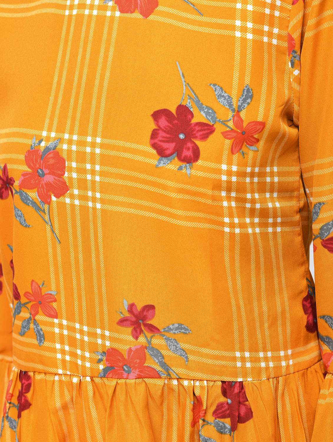 Bell Sleeved Checkered Floral Top - 15936503 -  Standard Image - 5
