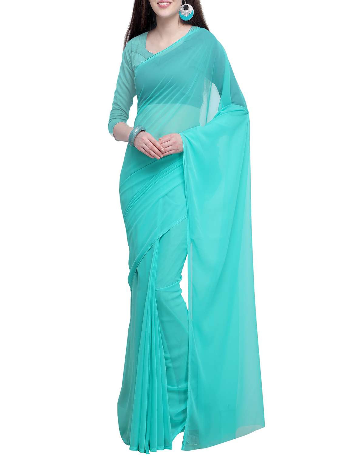 solid half and half saree with blouse - 15937545 - Zoom Image - 0