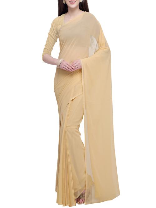 cream chiffon plain saree - 15937552 -  Standard Image - 0