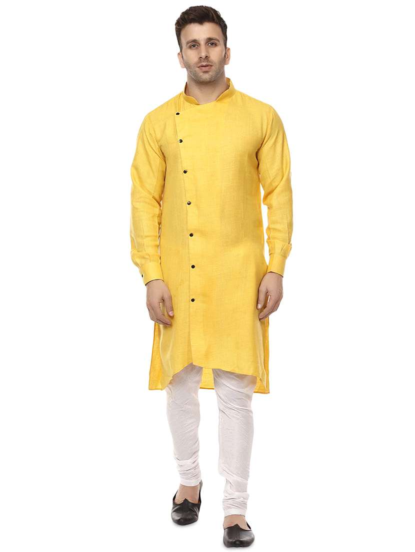 yellow cotton kurta pyjama set