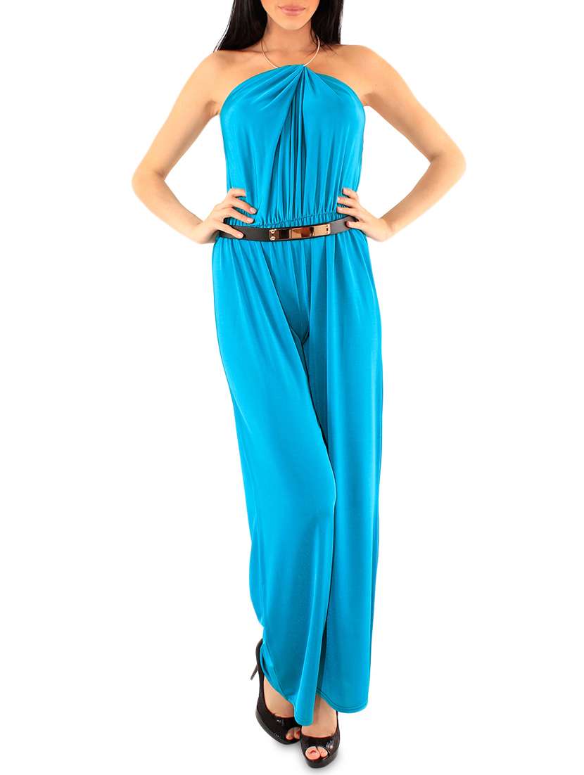 halter neck belted jumpsuit