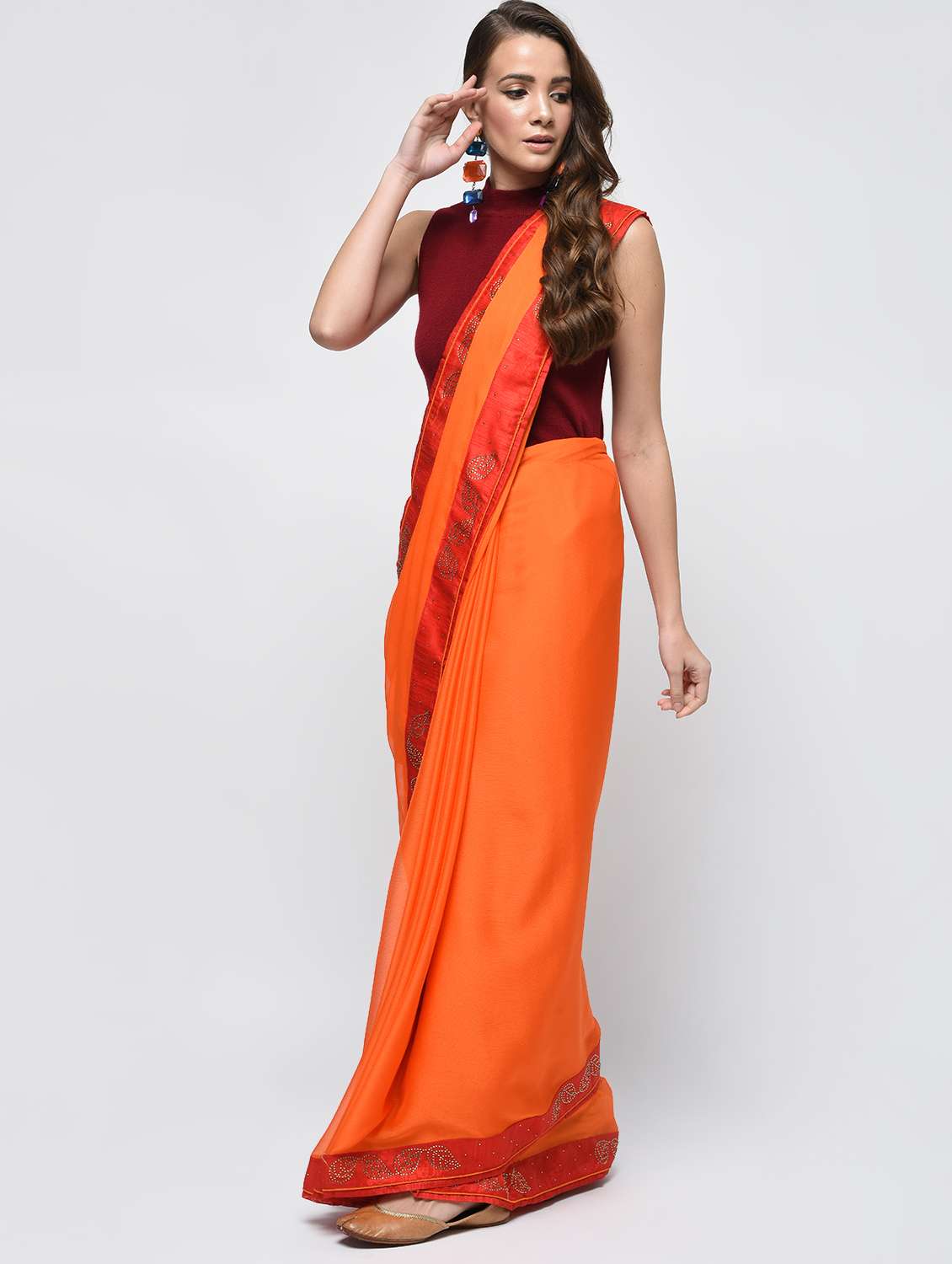 embellished lace border saree with blouse