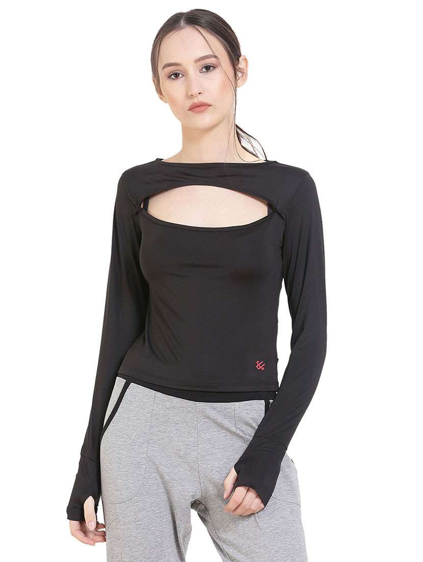 thumbhole sleeved cut out detail top