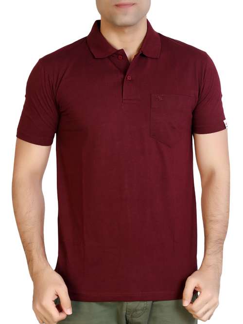 maroon solid pocket tshirt - 15942193 -  Standard Image - 0