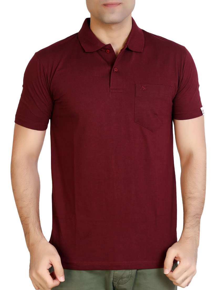 maroon solid pocket tshirt - 15942193 -  Zoom Image - 0