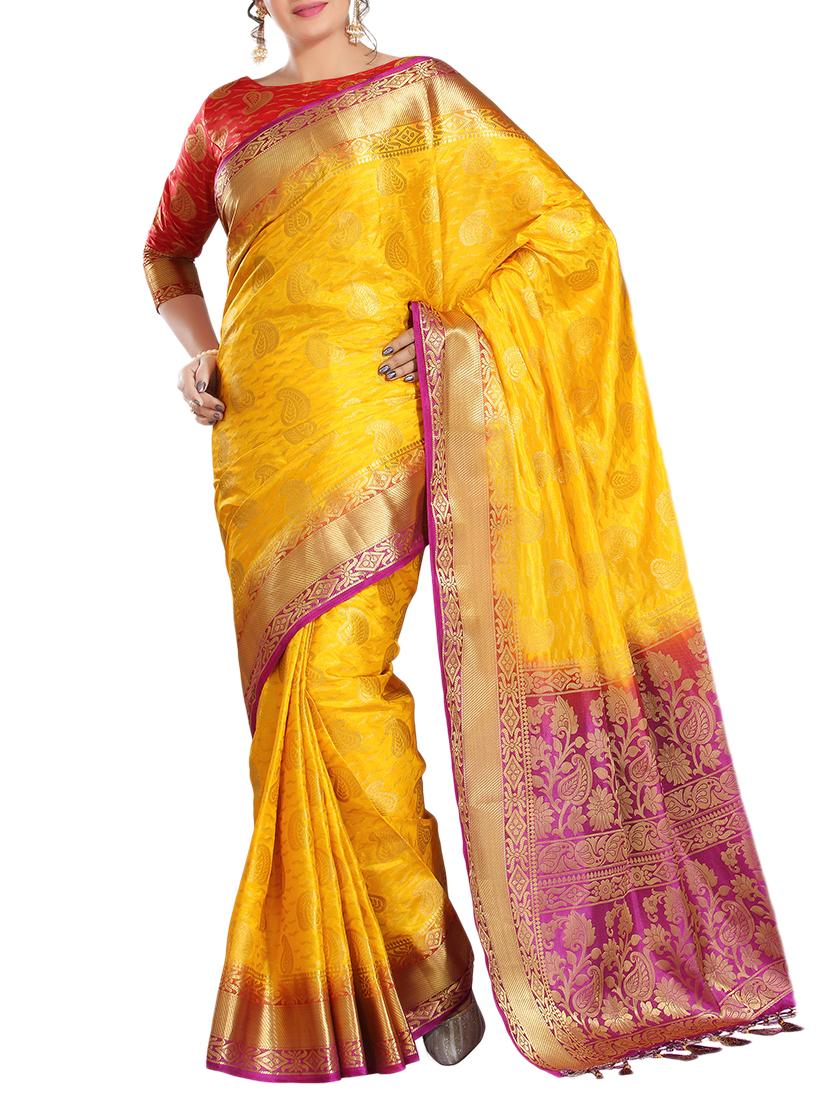 ethnic motif woven saree with blouse - 15942828 -  Zoom Image - 0