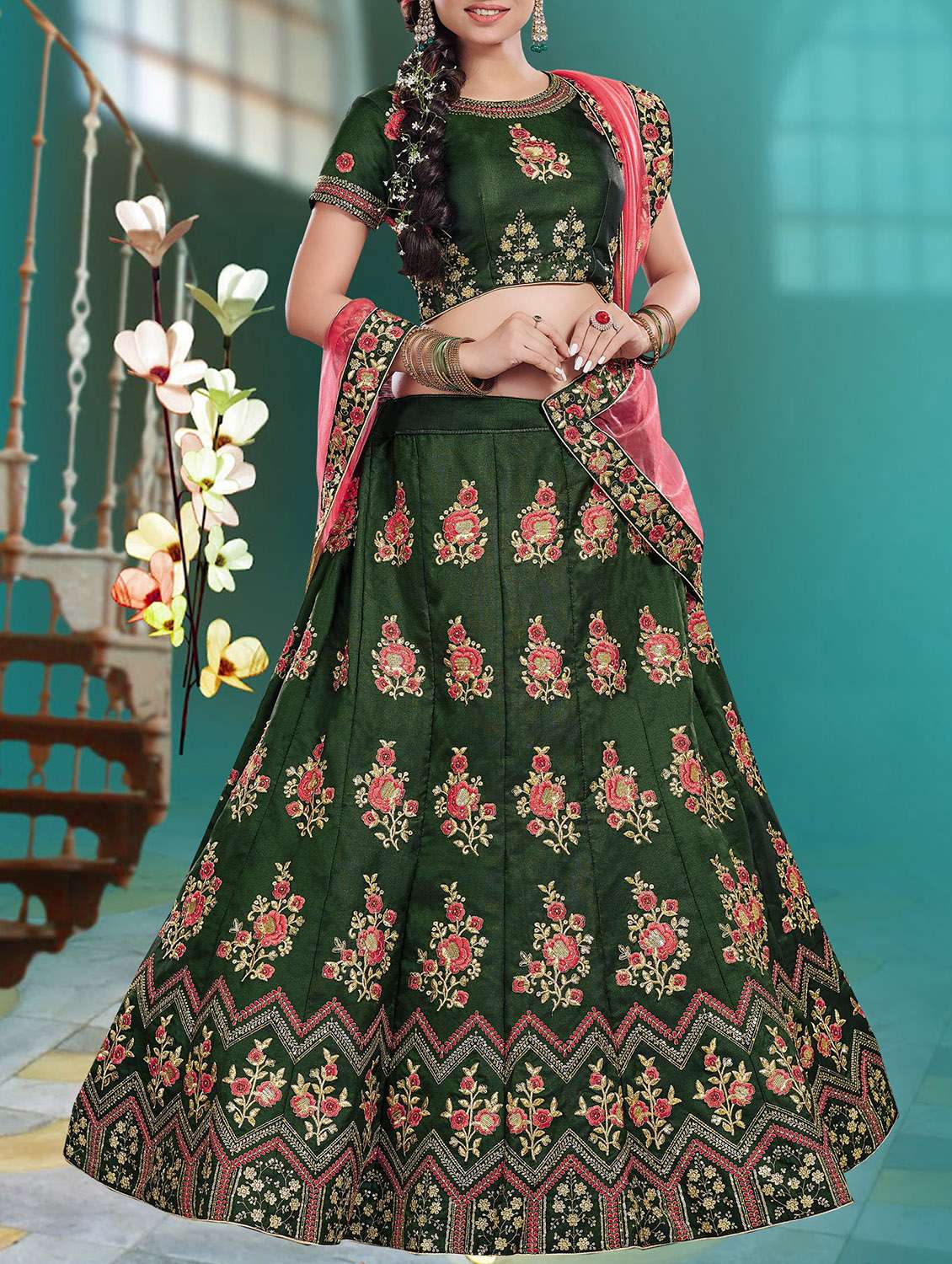 embroidered flared lehenga